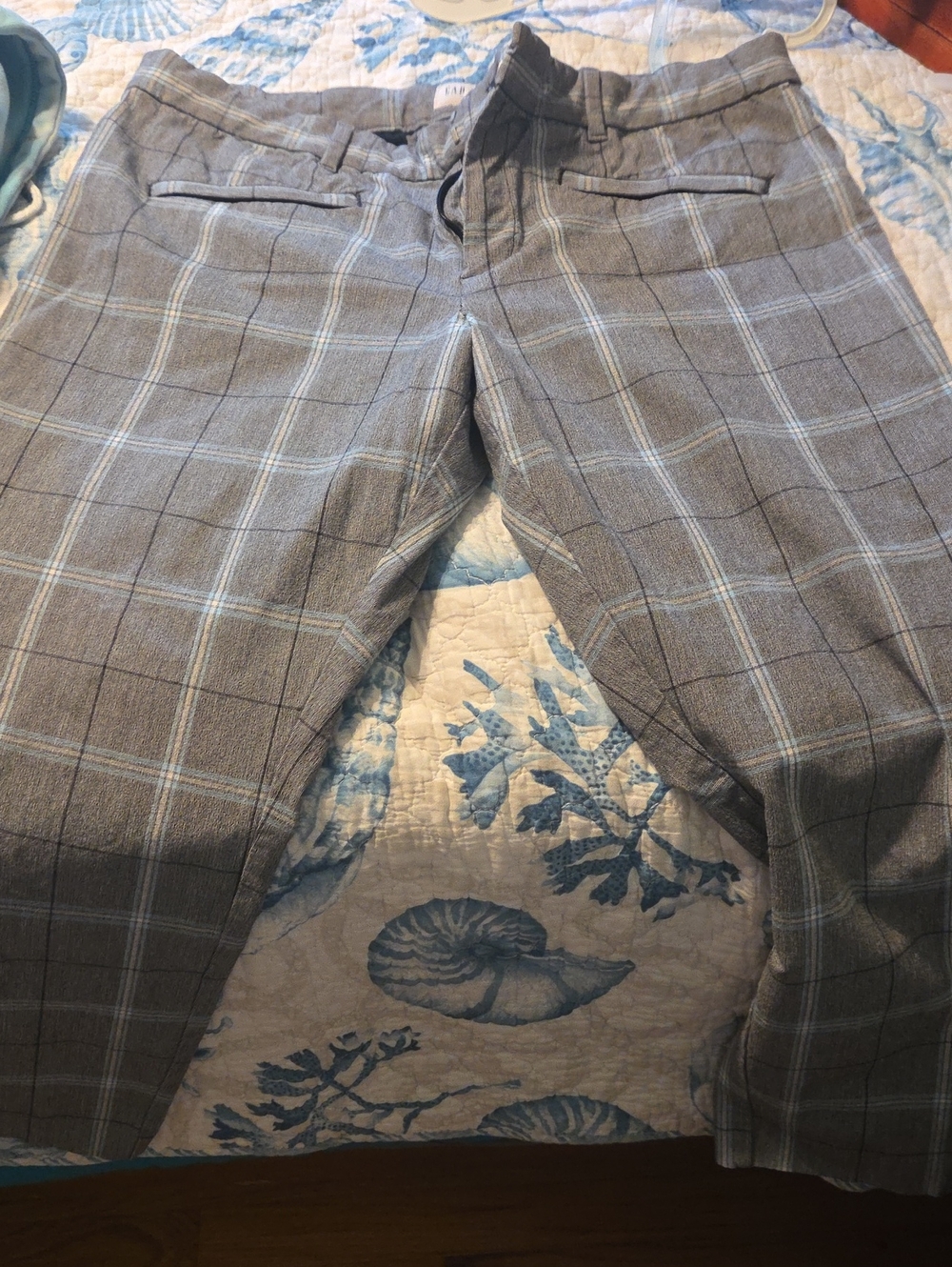 GAP Women's Gray Dress Pants with Light Blue Windowpane